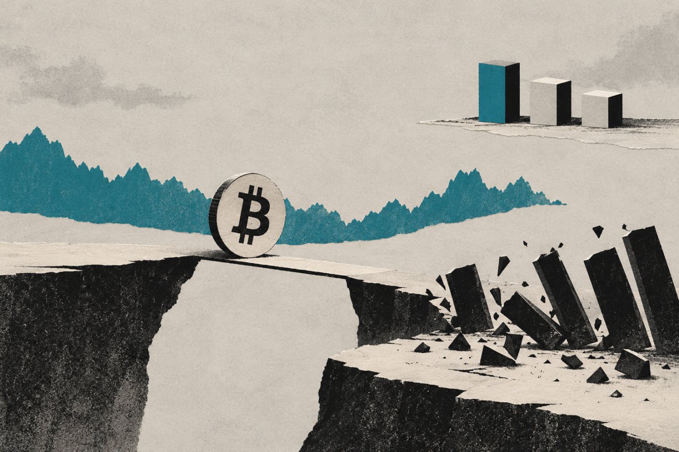 Przepływy przez ETF-y na bitcoina zestawione z odrębnymi zmianami ceny BTC i likwidacjami pozycji lewarowanych.