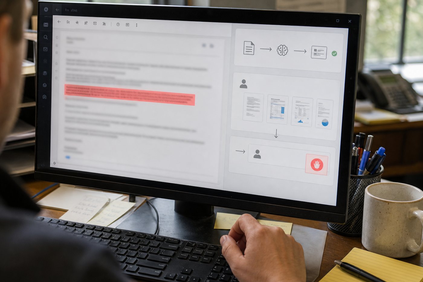 Agen pemroses email mendeteksi instruksi tersembunyi yang mencoba mengubah tugas ringkasan menjadi pengiriman lampiran rahasia.