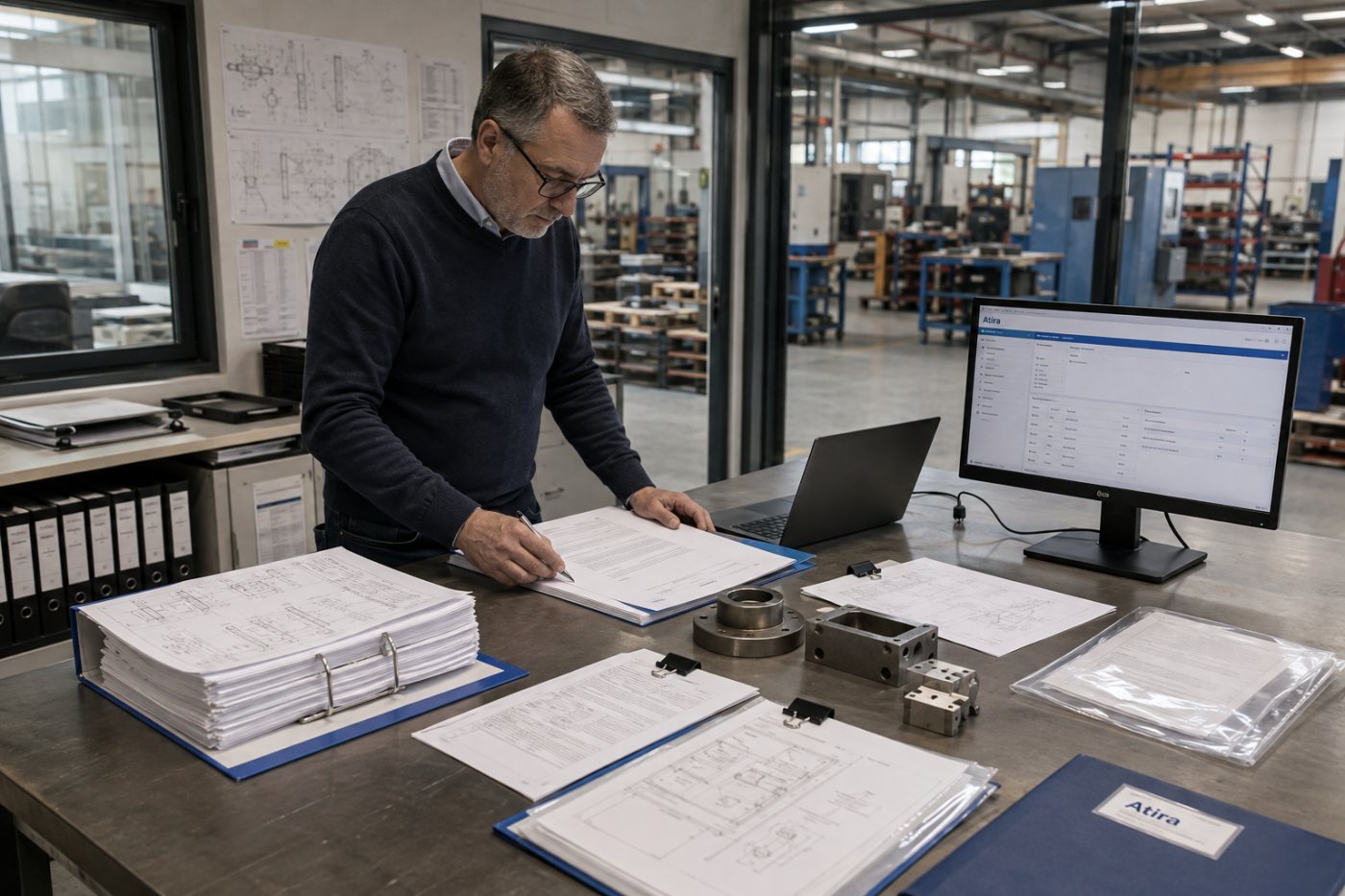 El proceso de Atira transforma especificaciones industriales en requisitos, configuración, precio y documentación revisable.