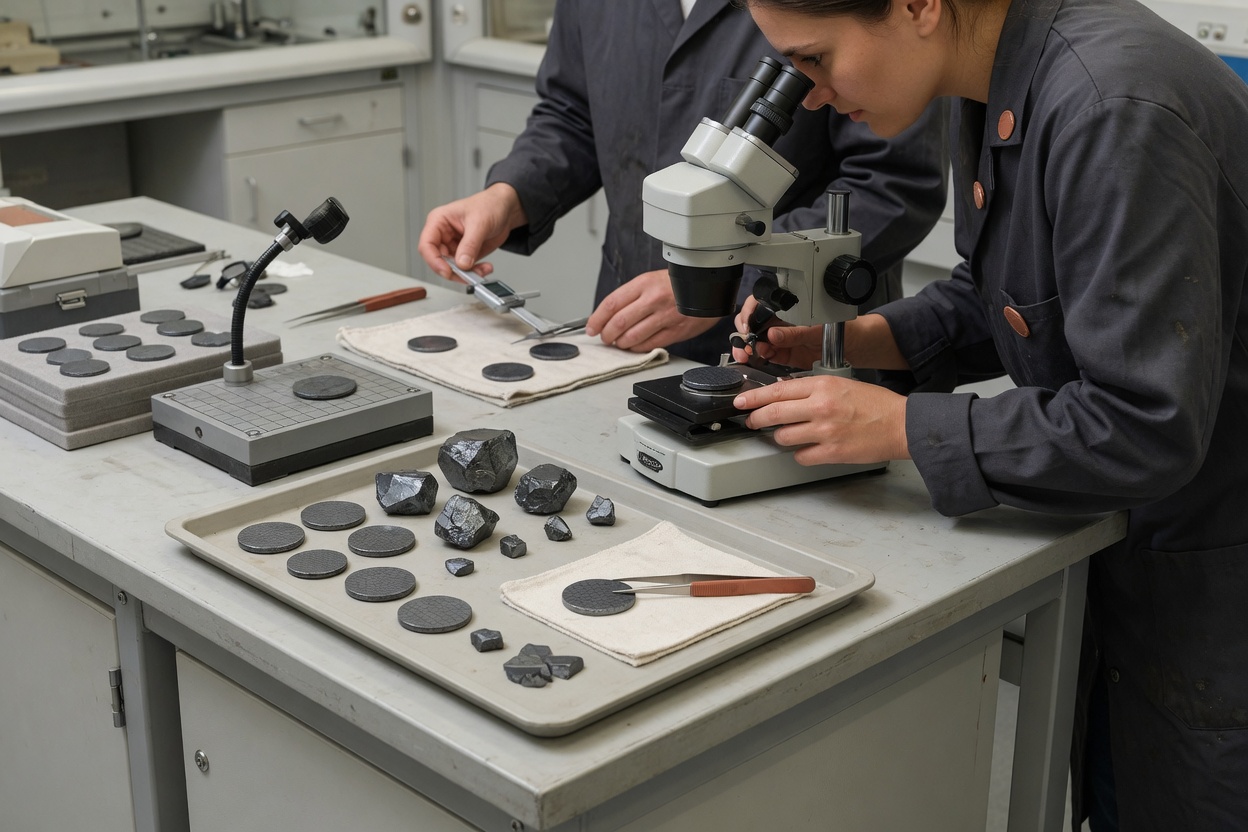 Researchers studying SiC materials in a semiconductor research laboratory