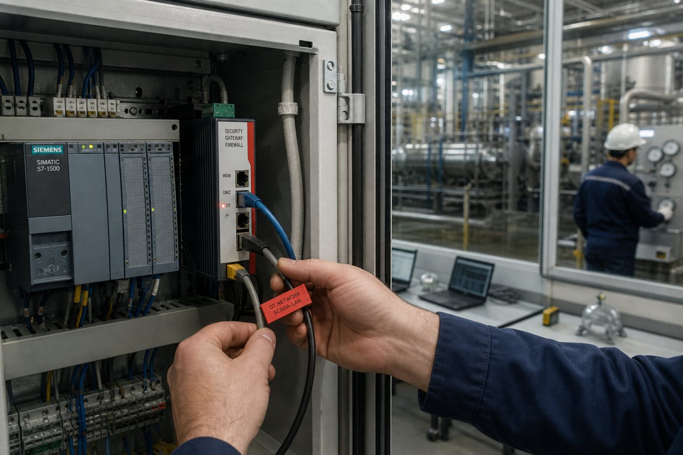 Des automates Siemens S7 sont retirés de l’accès Internet et isolés derrière une zone de sécurité OT.