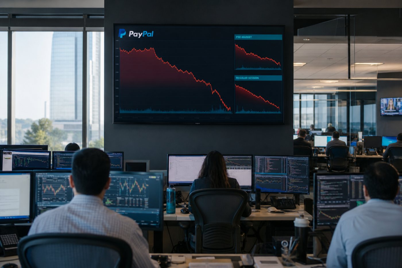 La acción de PayPal cae desde 61,47 dólares hasta cerca de 53,74 dólares tras la retirada.