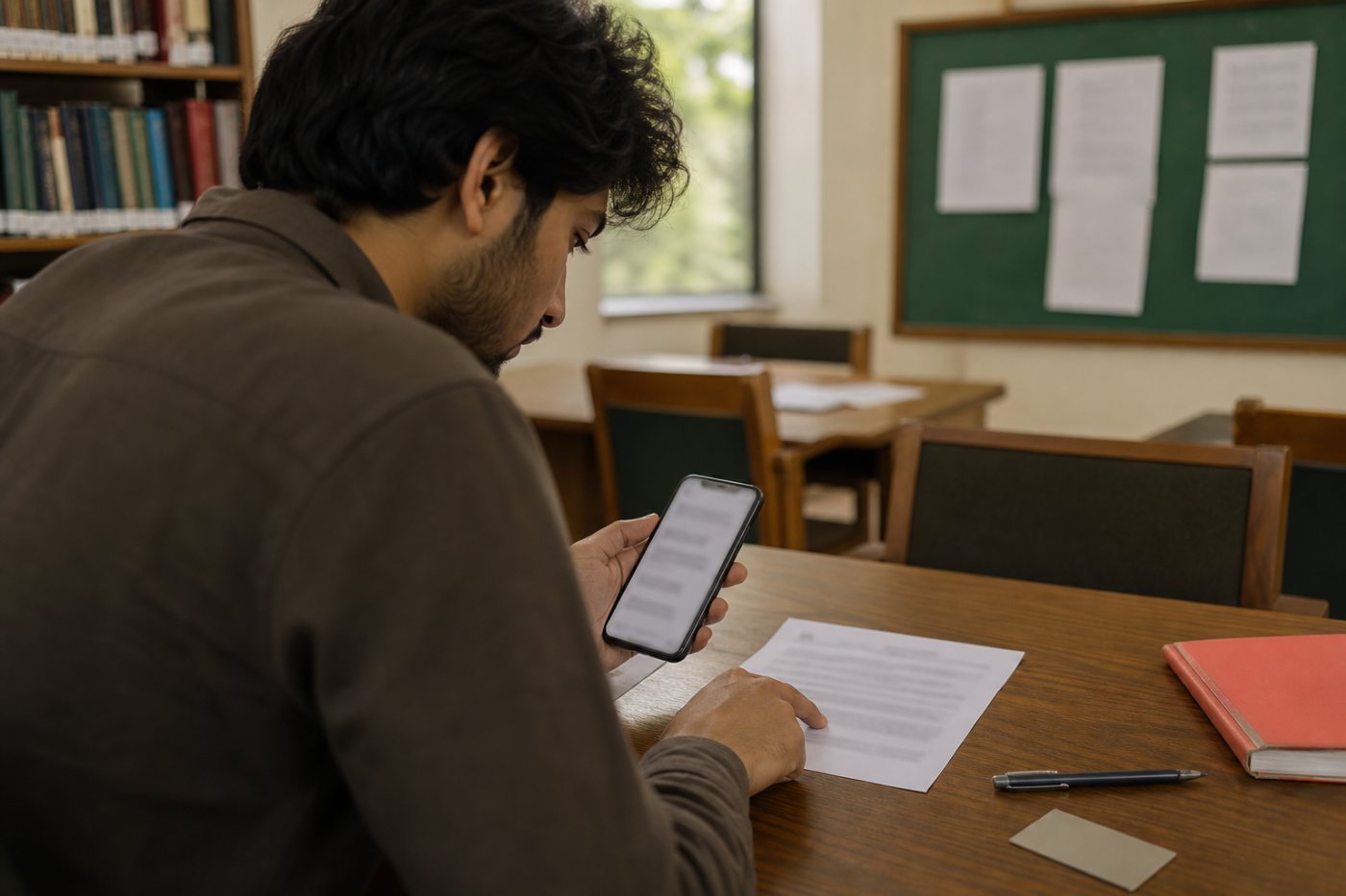 پاکستانی طالب علم ذاتی معلومات دینے سے پہلے سرکاری signup اعلان کی تصدیق کر رہا ہے