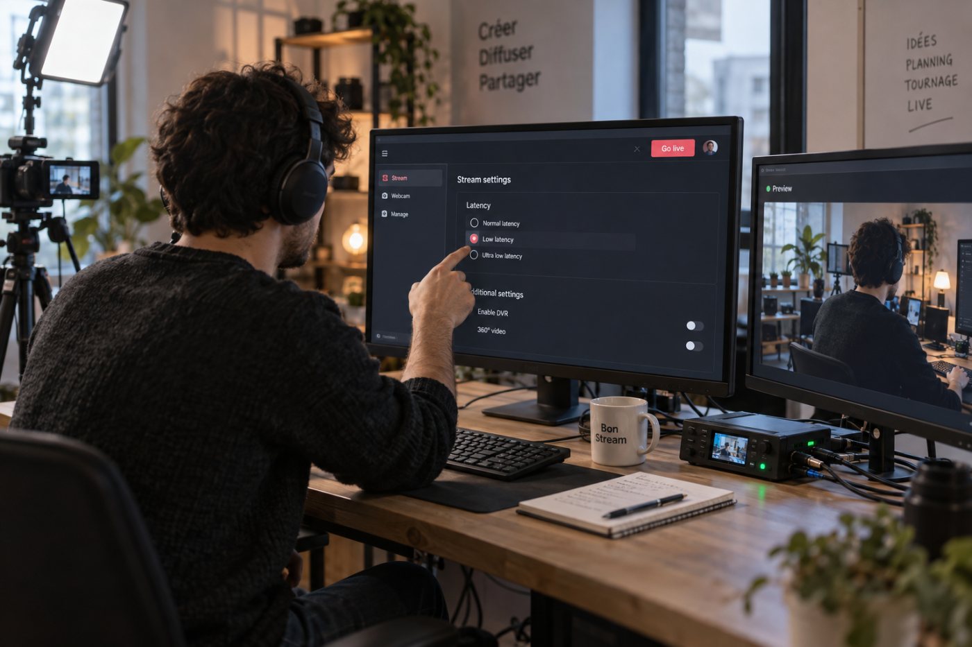 Sélection du niveau de latence dans les paramètres du flux de YouTube Live Control Room.