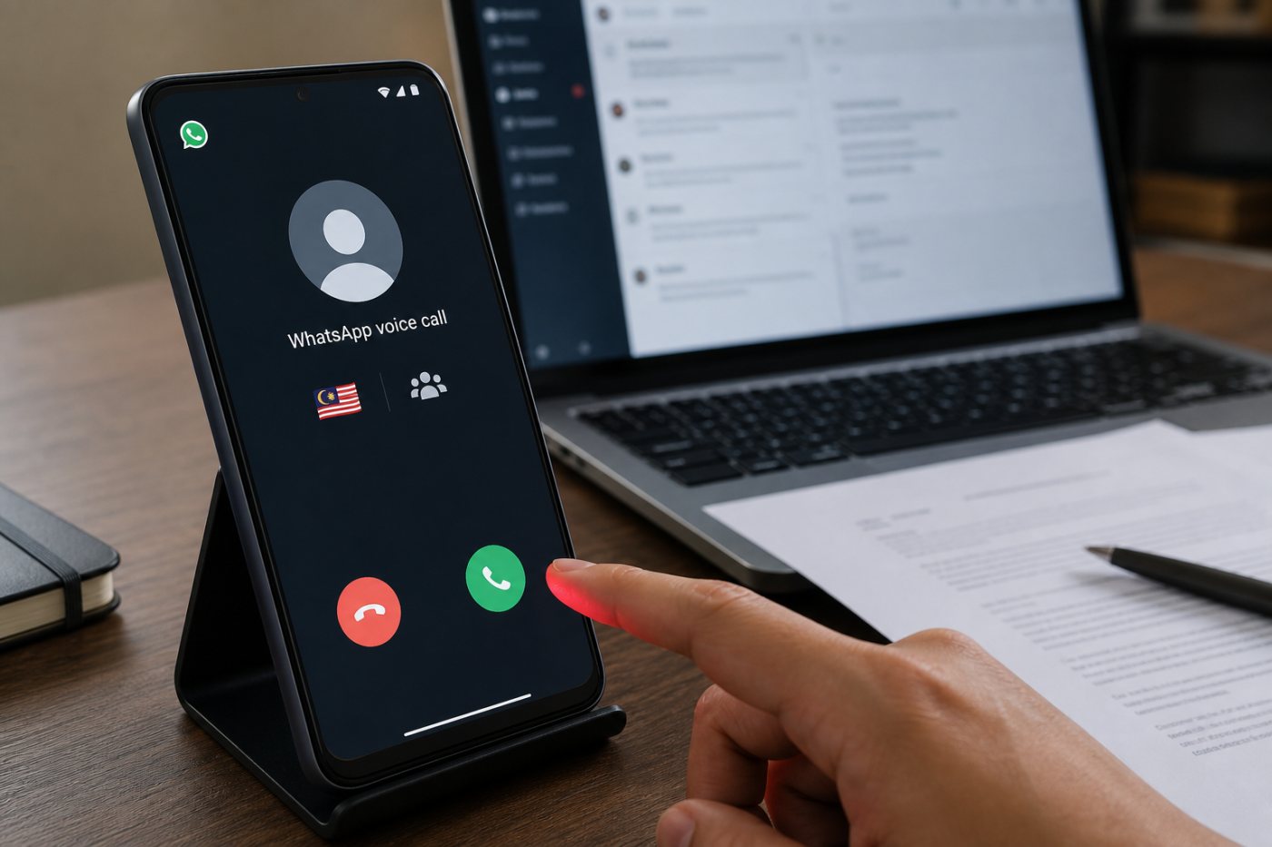 Android WhatsApp에서 해외 미등록 발신자의 국가와 공통 그룹을 확인하고 협업 연락을 검증하는 과정