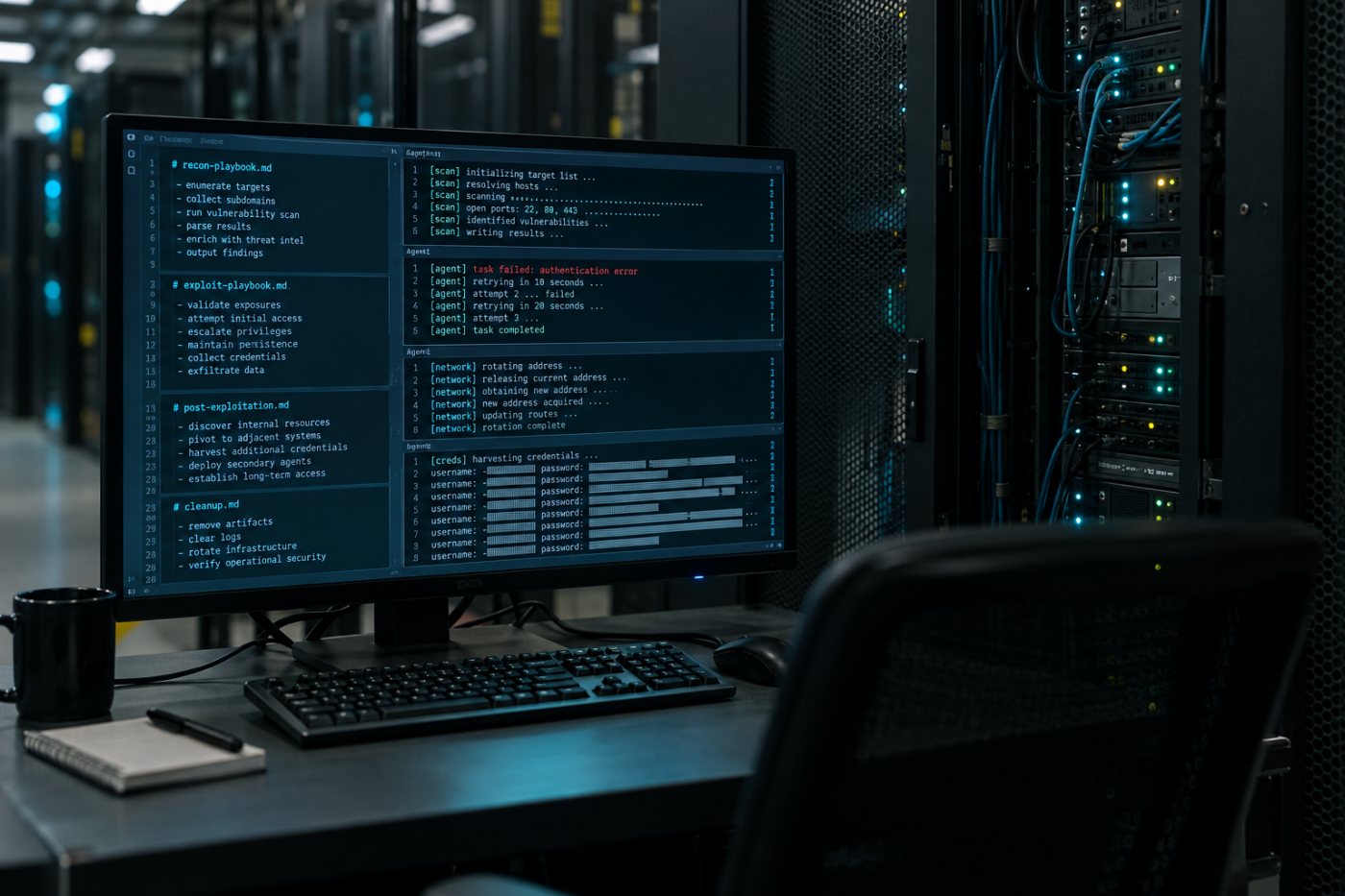 Markdown-Playbooks steuern in einer kompromittierten Cloud-Umgebung Schwachstellensuche, Fehlerbehandlung, IP-Wechsel und den Diebstahl von Zugangsdaten.