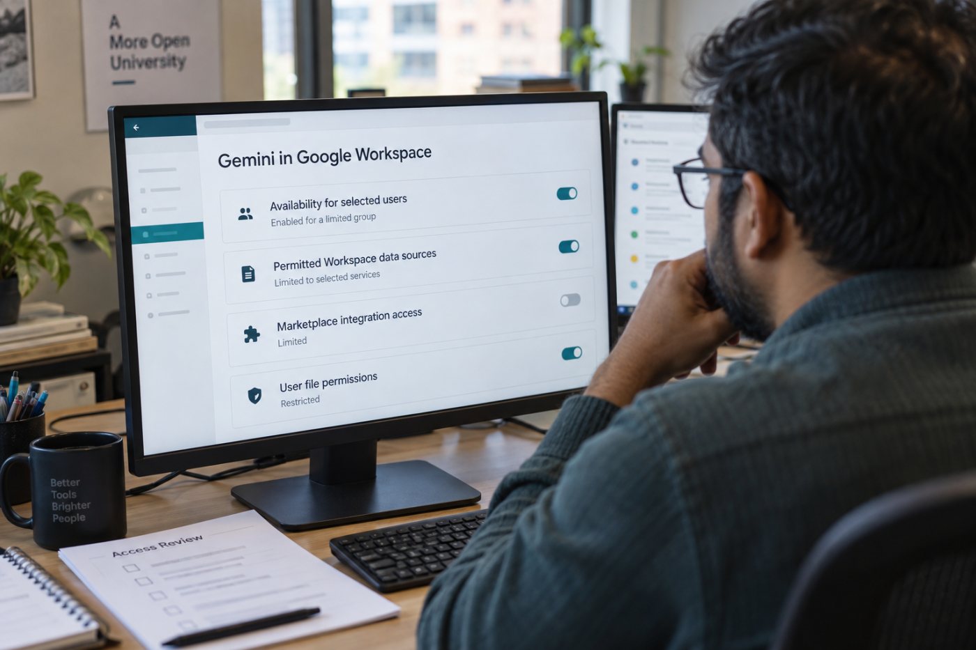Workspace administrator کا Gemini access، data sources اور integration permissions جانچنا