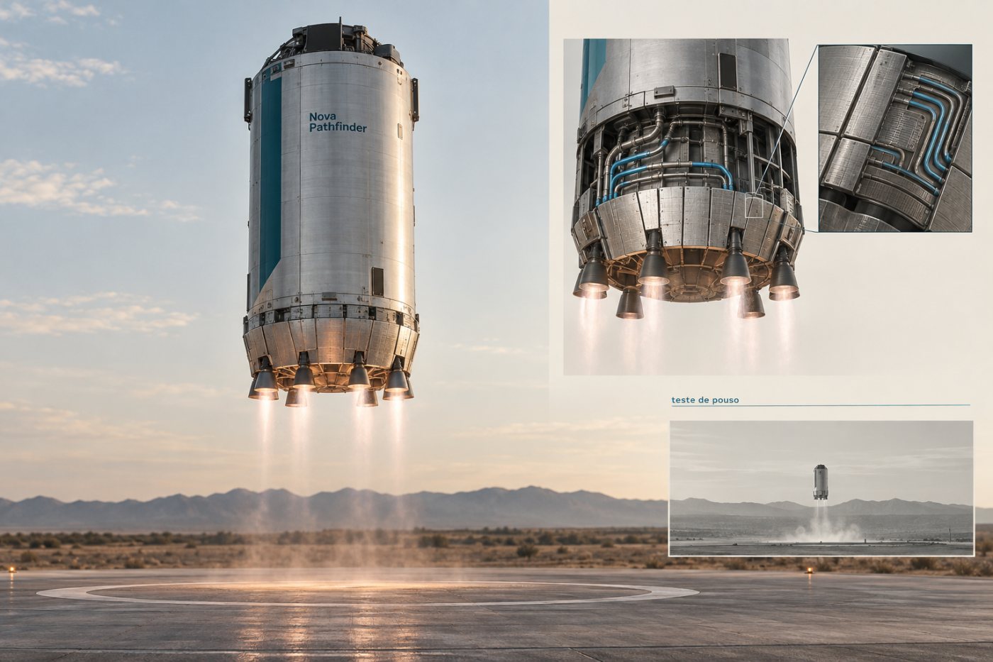 Estágio superior do Nova Pathfinder realiza pouso vertical de teste e demonstra o conceito de recuperação.