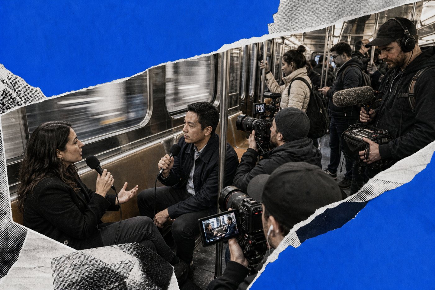 Une rame du métro new-yorkais transformée en plateau récurrent pour un entretien SubwayTakes.