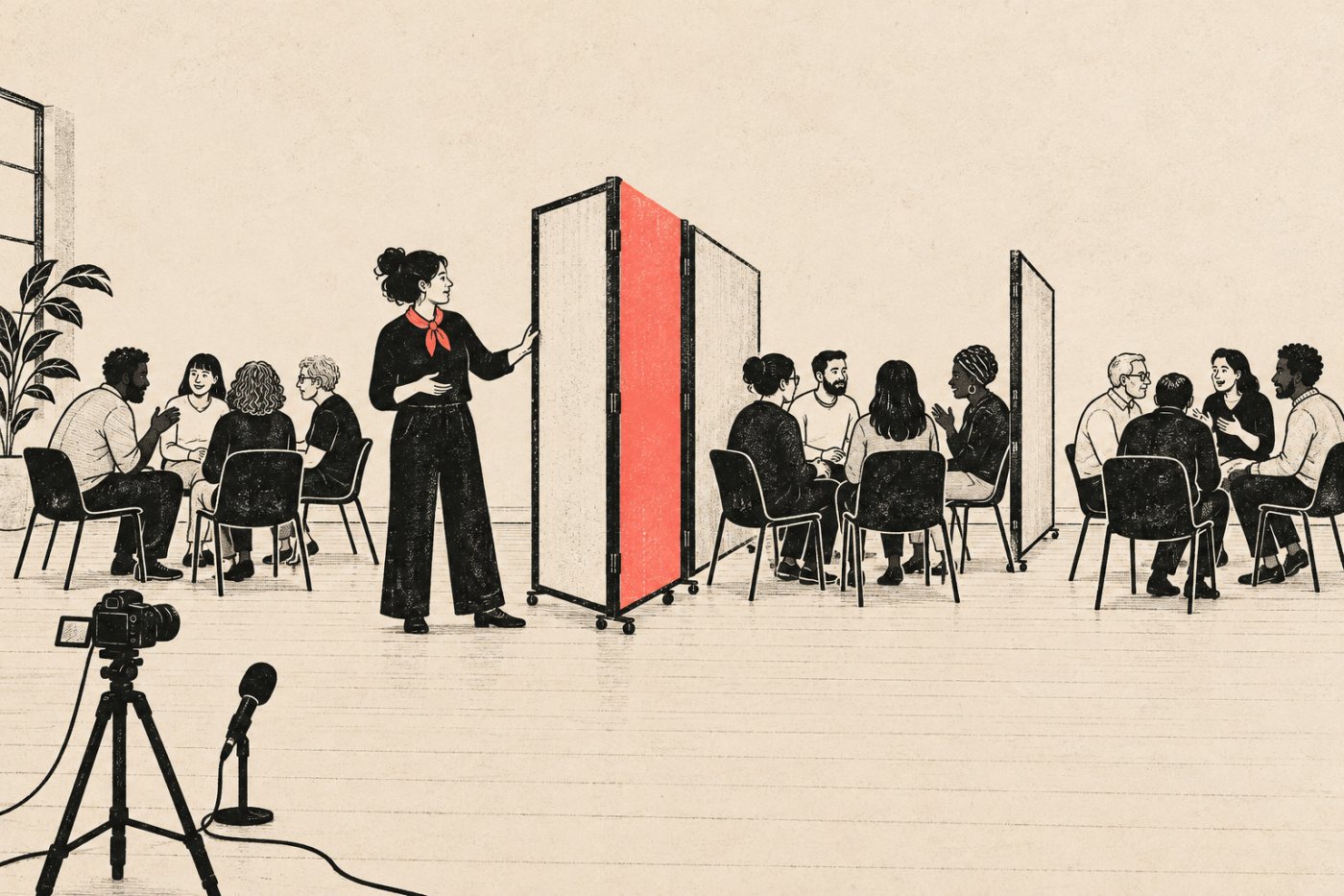 Un taller divide a sus participantes en grupos, una dinámica que exige controles del anfitrión y sesiones separadas.