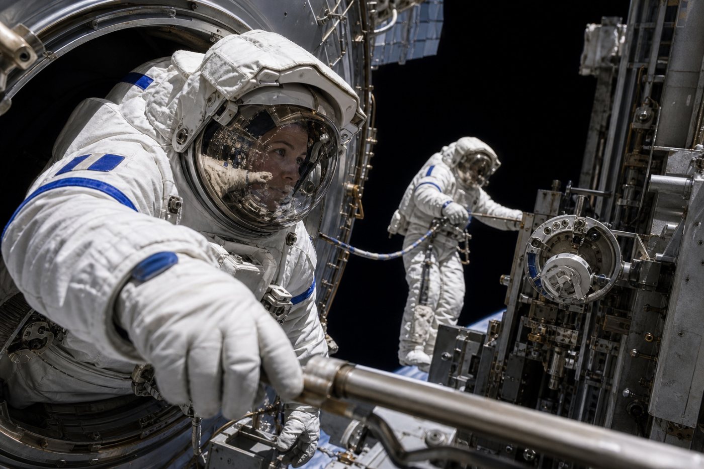 Sophie Adenot effectue sa première sortie extravéhiculaire avec Anil Menon à l’extérieur de l’ISS.