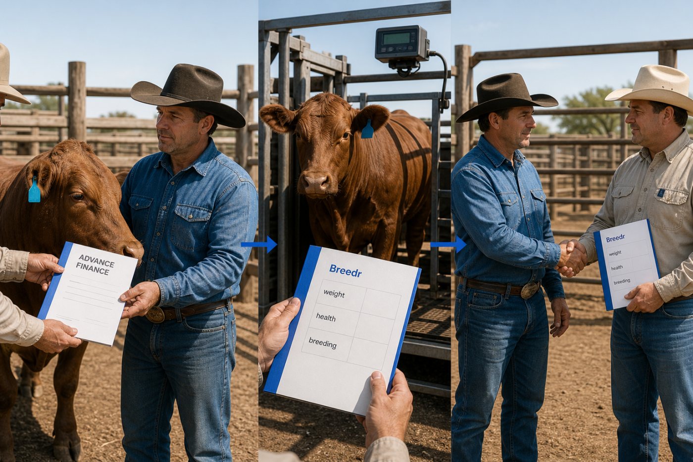 A producer and buyer transfer cattle using documented animal records to reduce transaction uncertainty.