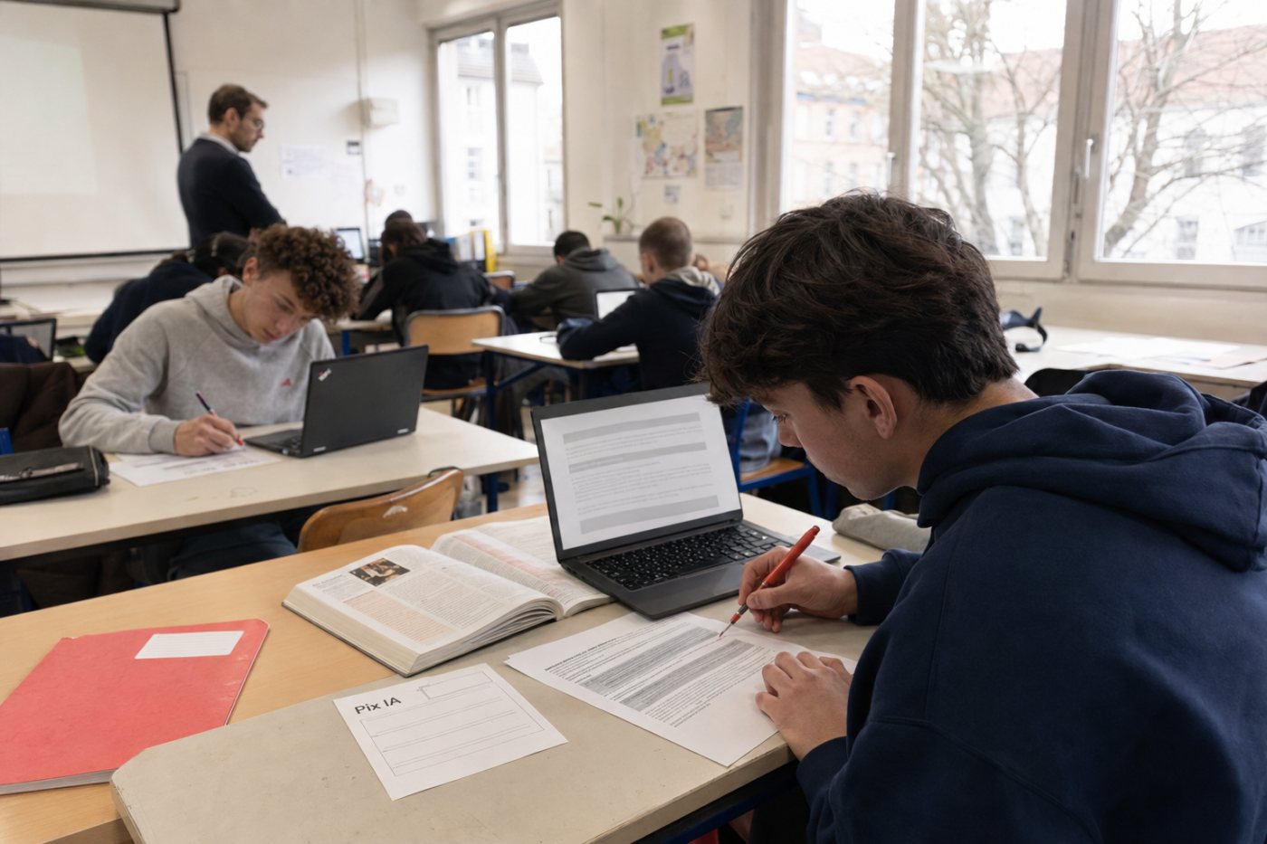 Un élève précise une requête puis vérifie la réponse générée à l’aide de documents de référence.