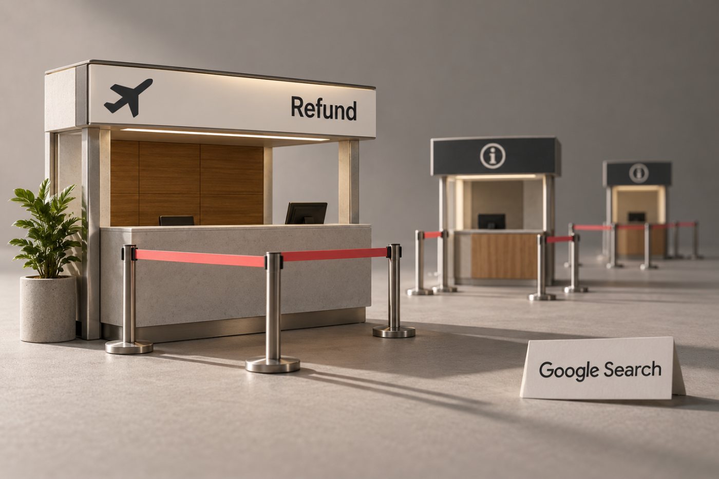 Atendimento oficial de companhia aérea em destaque, referência ao teste de páginas oficiais no topo da Busca do Google.