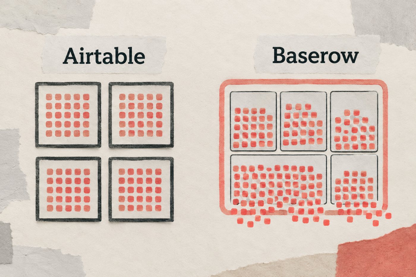 Airtable numără înregistrările per bază, iar Baserow adună rândurile per spațiu de lucru.