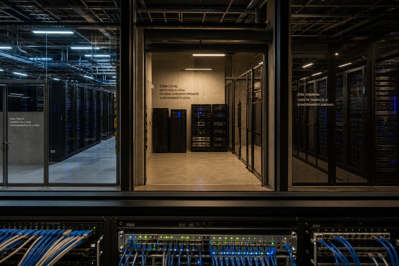 Nube pública, centro privado e infraestructura soberana mantienen los datos y la ejecución dentro de sus respectivos entornos.
