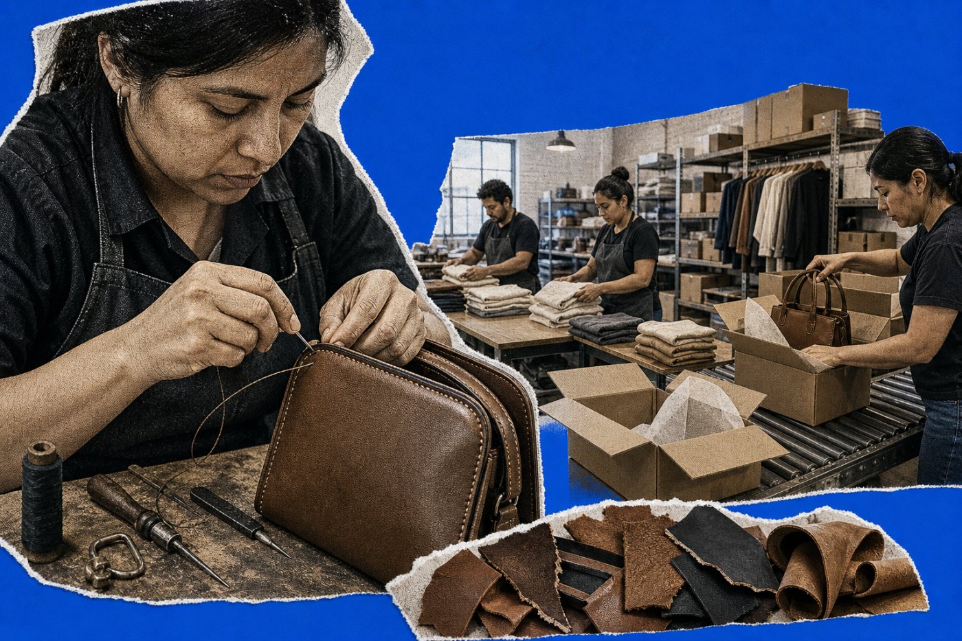 Una fábrica prepara pequeños lotes de ropa y bolsos sin logotipos para la venta directa mediante Atorie.