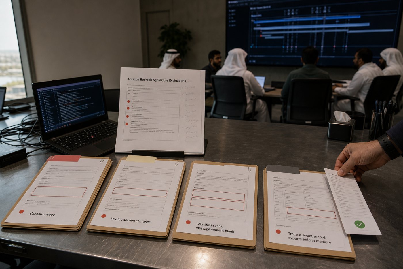 تشخيص نتائج AgentCore الفارغة عبر نطاق غير معروف أو session.id مفقود أو رسائل غائبة أو قياسات لم تُفرغ بعد.