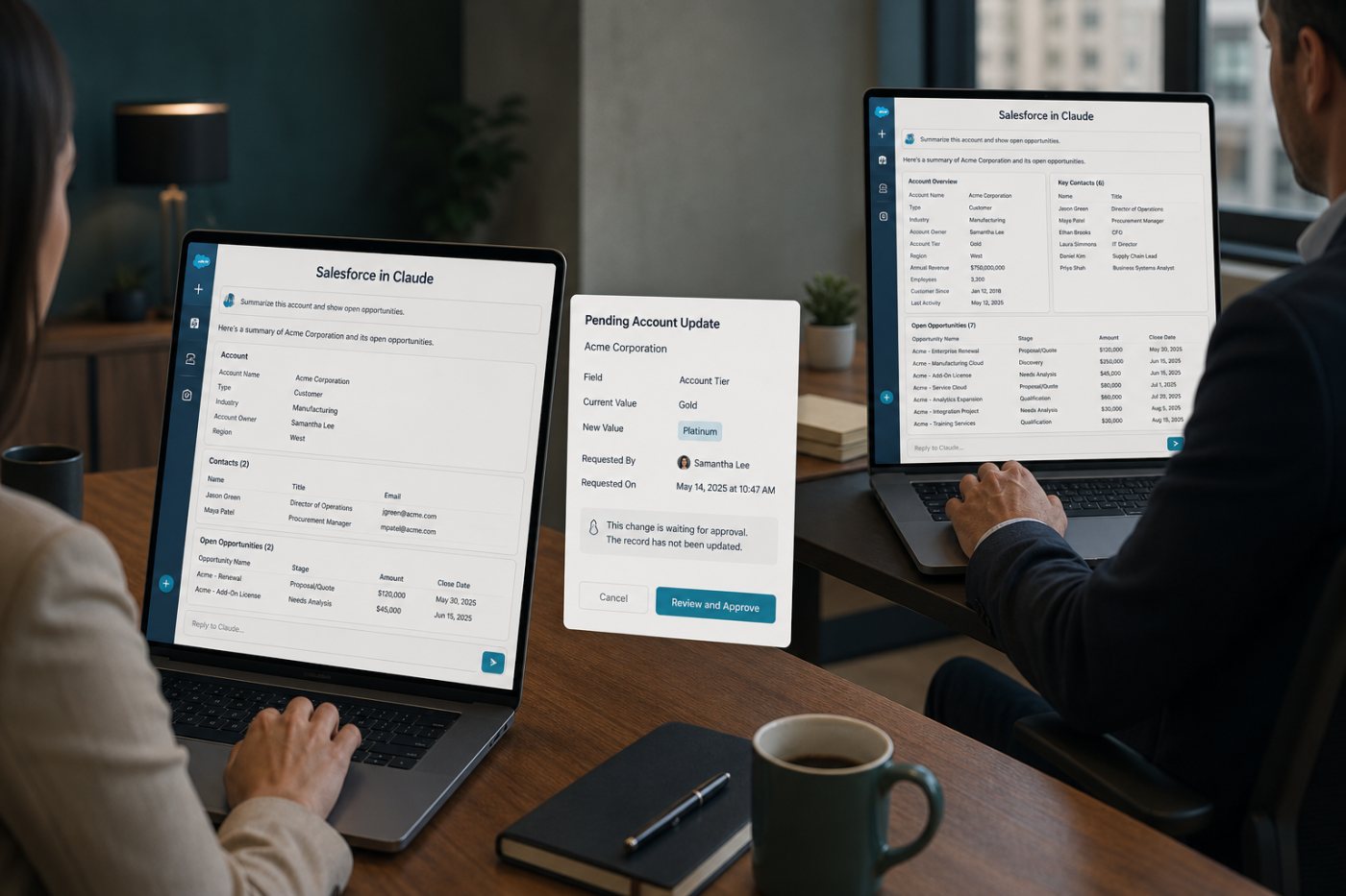 两名用户访问同一客户时,Salesforce按各自权限返回不同字段并控制写入动作