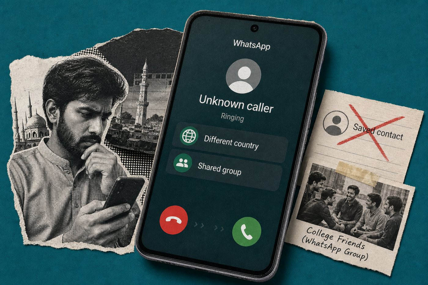 Android پر نامعلوم WhatsApp کال کے ساتھ ملک اور مشترک groups کی معلومات