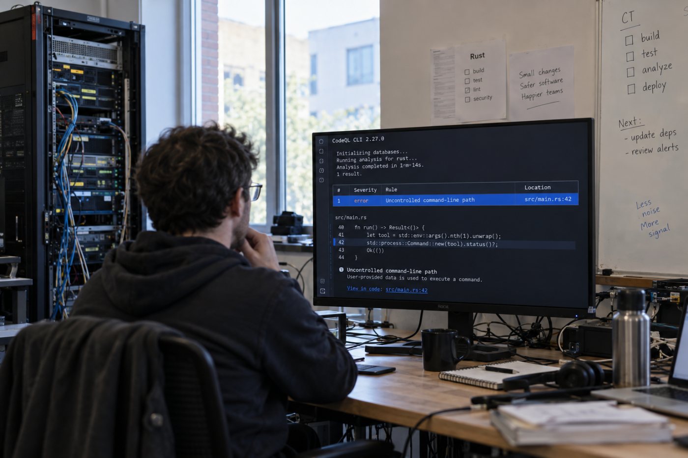 CodeQL 2.27.0 détecte dans un dépôt Rust une ligne de commande non contrôlée.