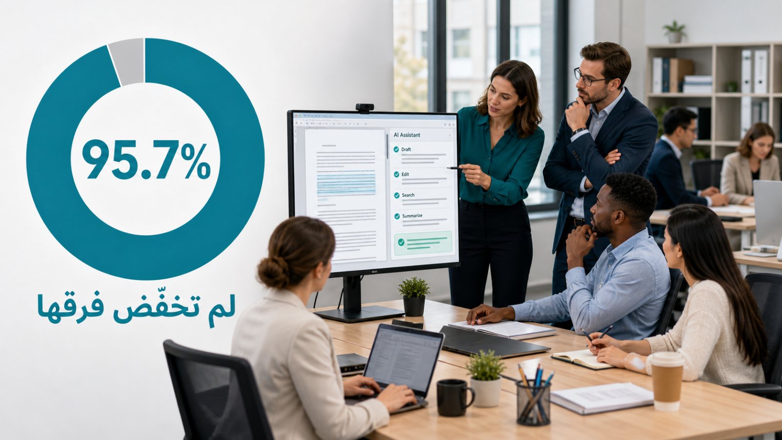 AI يغيّر المهام لا عدد الموظفين: 95.7% من الشركات لم تخفّض فرقها