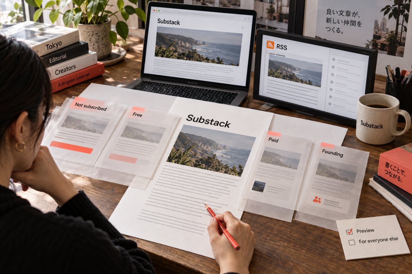 未登録、無料、有料、Foundingの四状態で投稿全体とCTAを点検する公開前確認