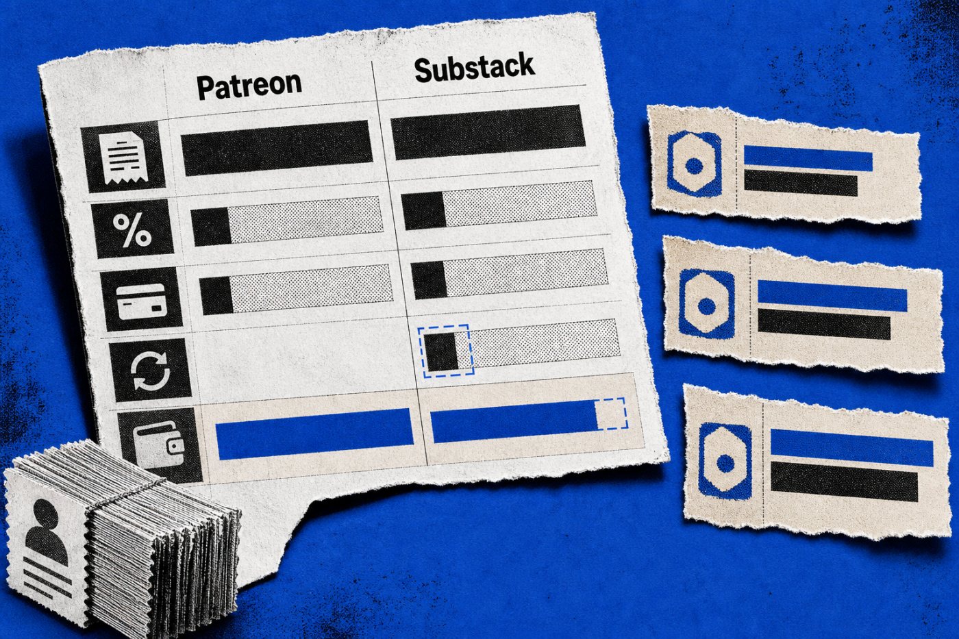 حساب صافي ألف عضوية بسعر 8 دولارات يوضح تقارب Patreon وSubstack مع فارق رسم الاشتراك المتكرر.