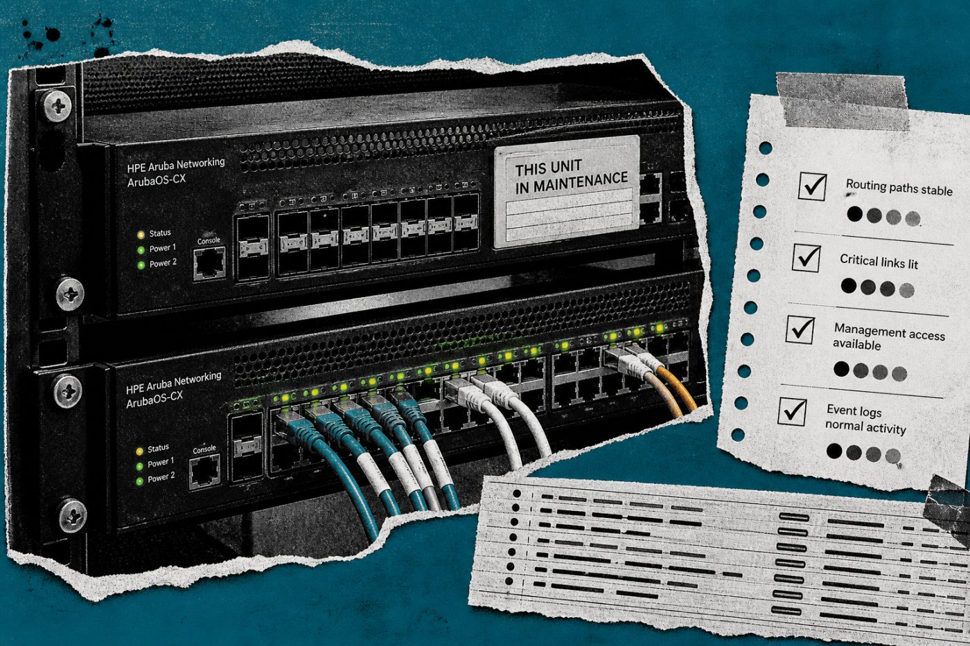 Cặp switch ArubaOS-CX được nâng cấp theo từng bước và kiểm tra dịch vụ trước khi khôi phục lưu lượng.