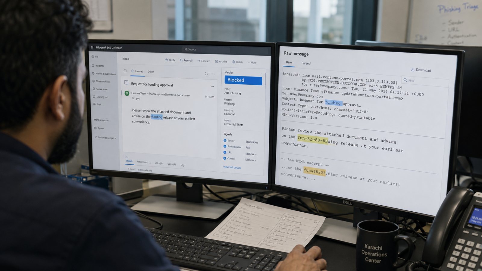 پوشیدہ Unicode حروف phishing filter سے نکلے—لفظ دکھا، مگر کوڈ بدل گیا