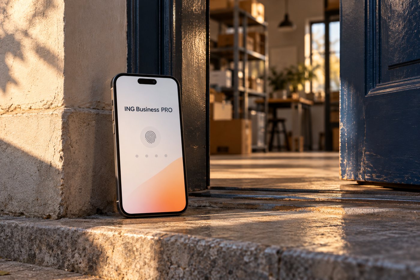 Un utilizator al firmei intră în ING Business PRO cu PIN sau date biometrice după prima autentificare cu datele ING Business.