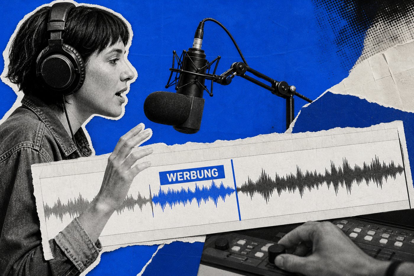 Ein Podcast-Host spricht den Werbehinweis vor einer klar abgegrenzten bezahlten Sponsorpassage ein.