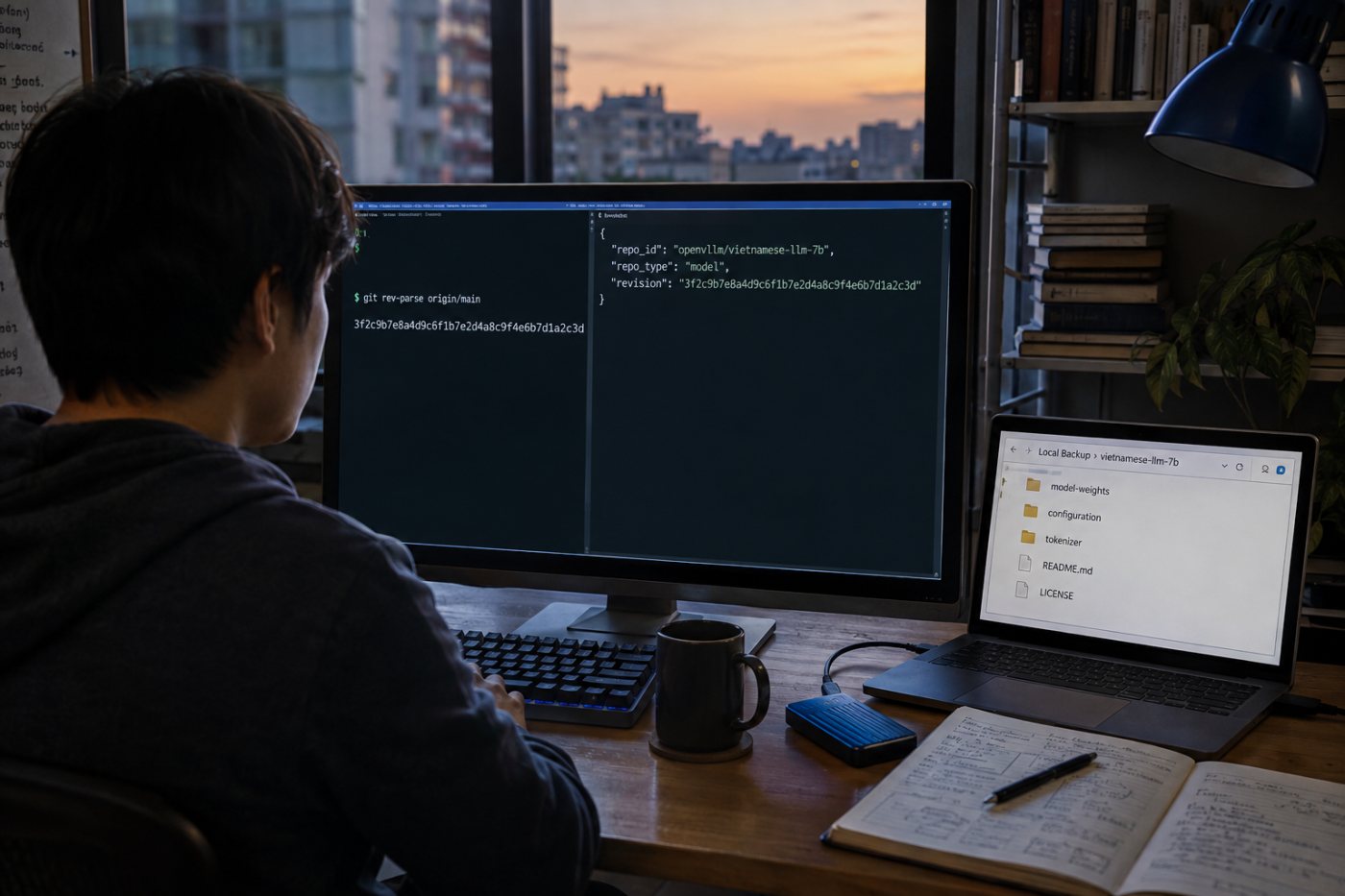 Nhánh repository được phân giải thành full commit hash và ghi vào manifest không chứa token.