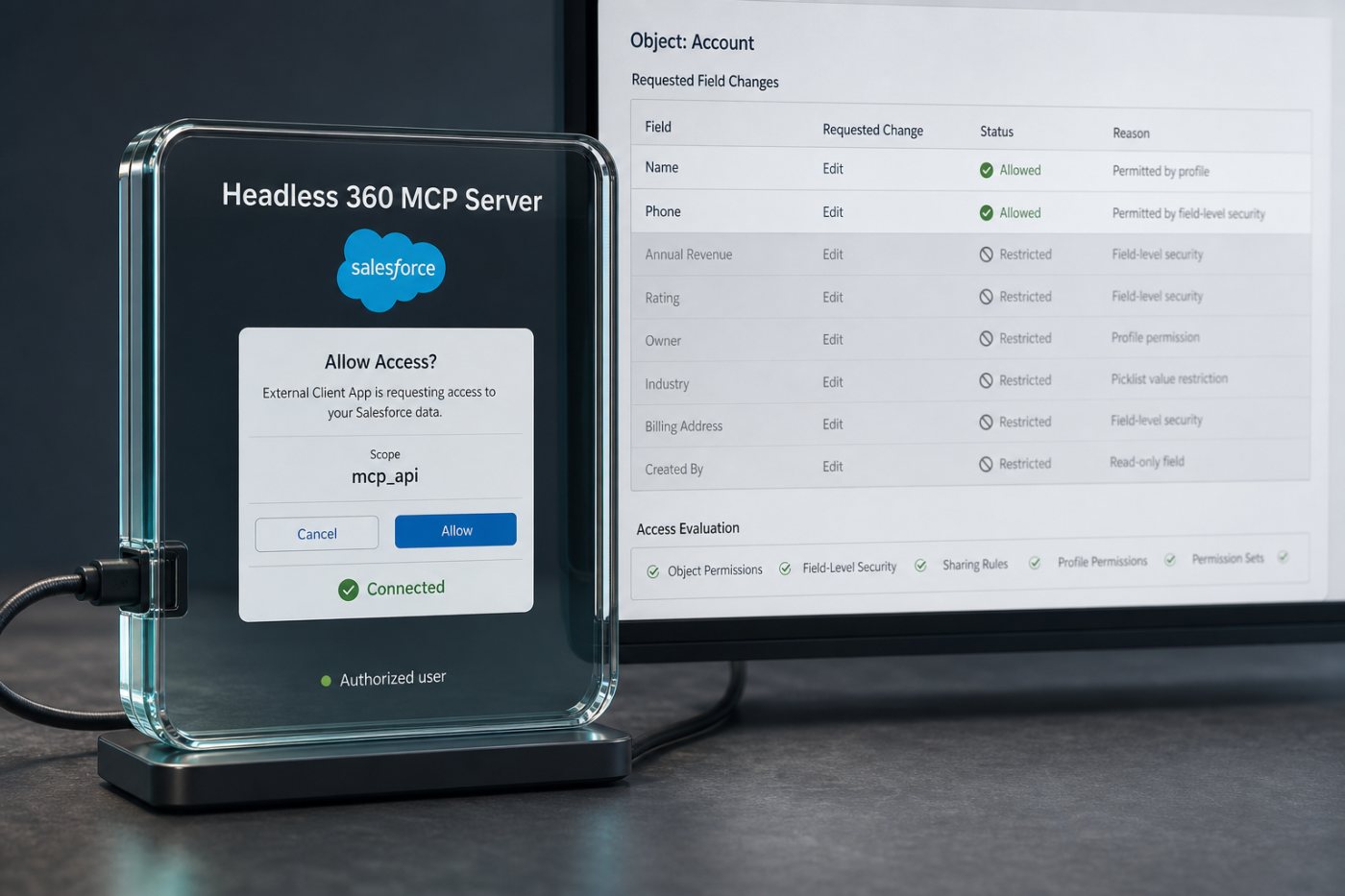Headless 360 bağlantısında OAuth, mcp_api kapsamı ve Salesforce kullanıcı izinlerinin uygulanması