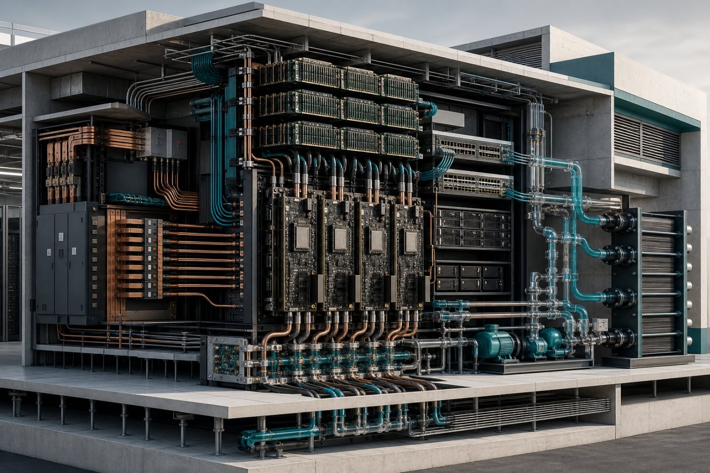 Cadena física de IA con chips, memoria, redes, almacenamiento, energía y refrigeración incluida en el mandato de Machine Age Fund.