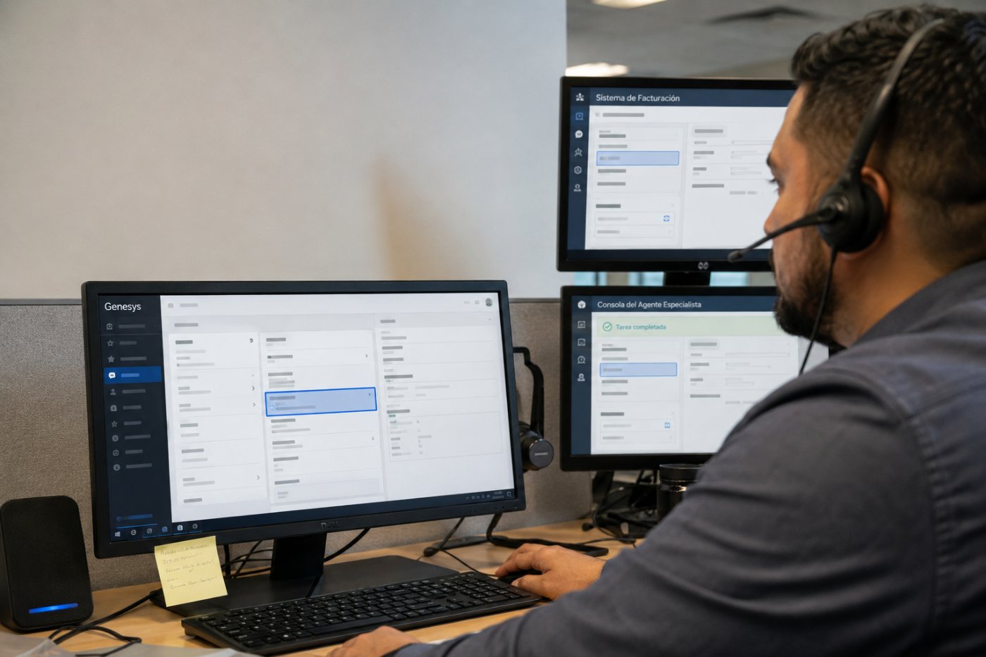 Un agente virtual de Genesys delega una consulta de facturación a sistemas y agentes especializados sin perder el contexto.