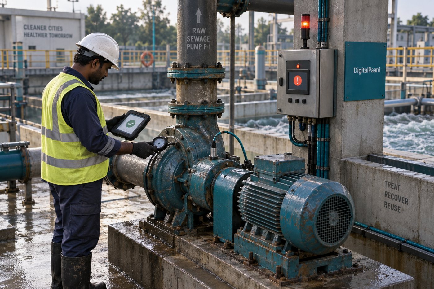 DigitalPaani-এর নির্দেশিত workflow মেনে operator pump পরীক্ষা করে কাজ সম্পন্ন করছেন