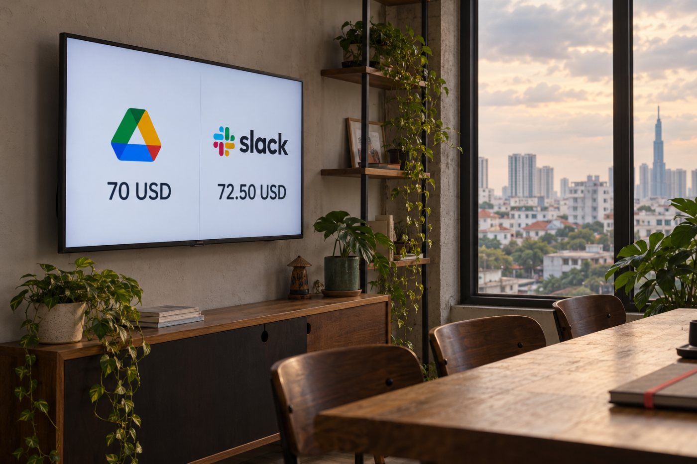Chi phí Slack Pro cộng thêm vào gói Google Workspace của đội 10 người.