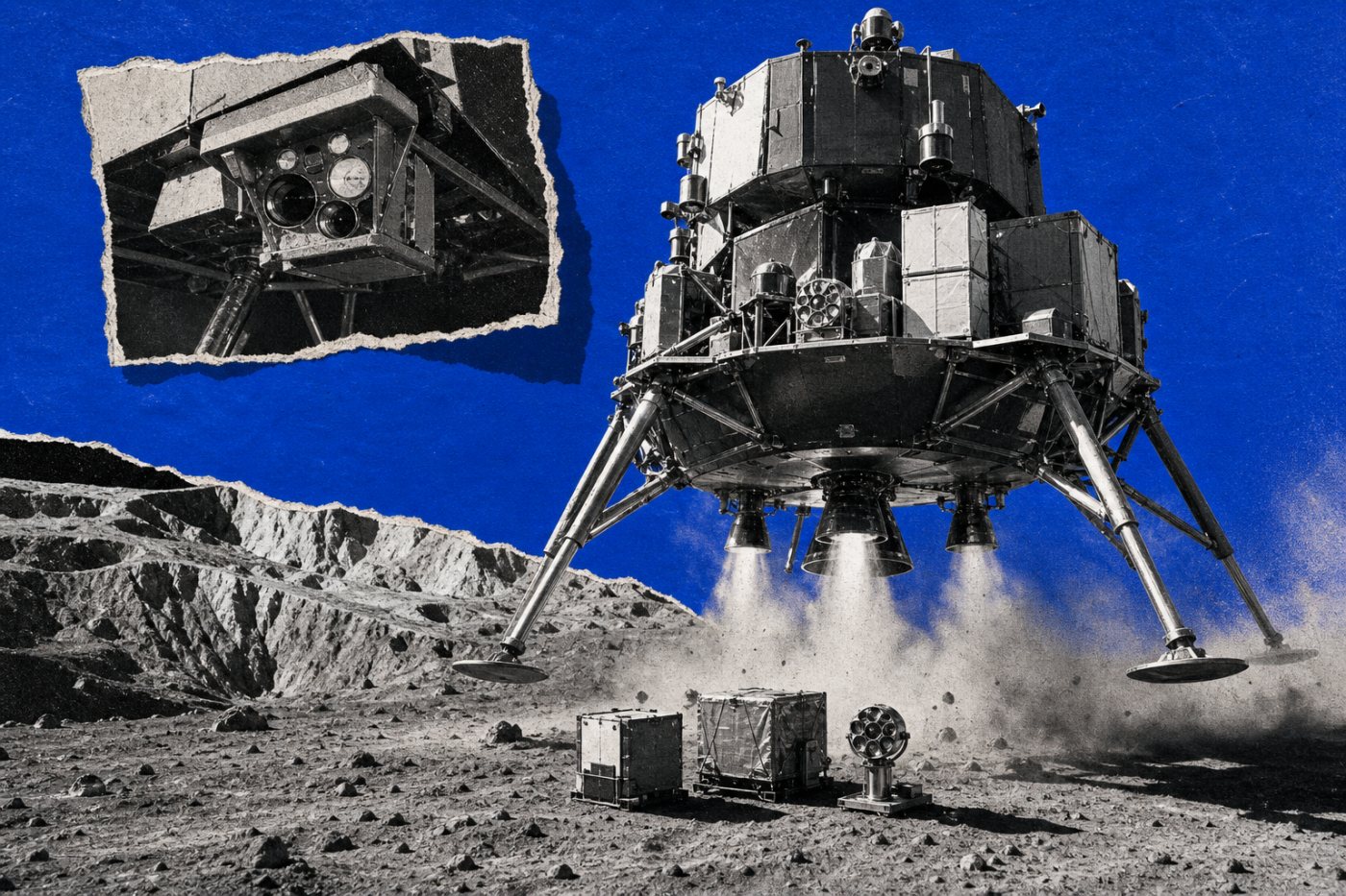 L’atterrisseur de Moon Base I déposant des charges utiles près de Shackleton Connecting Ridge