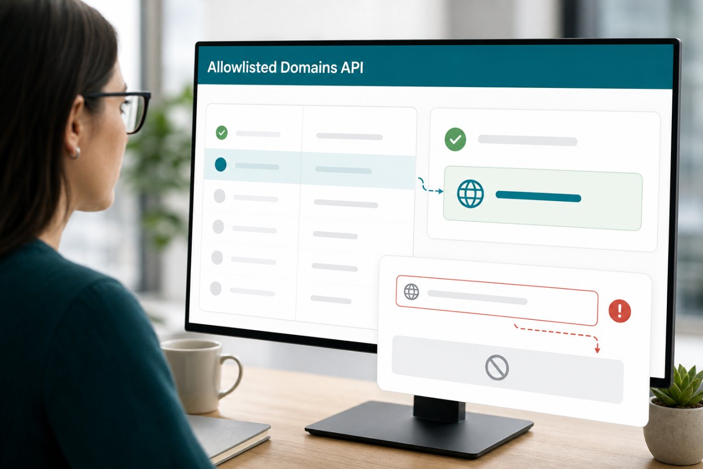 Allowlisted Domains API comprueba un dominio externo y detecta que ya figura en la lista permitida.