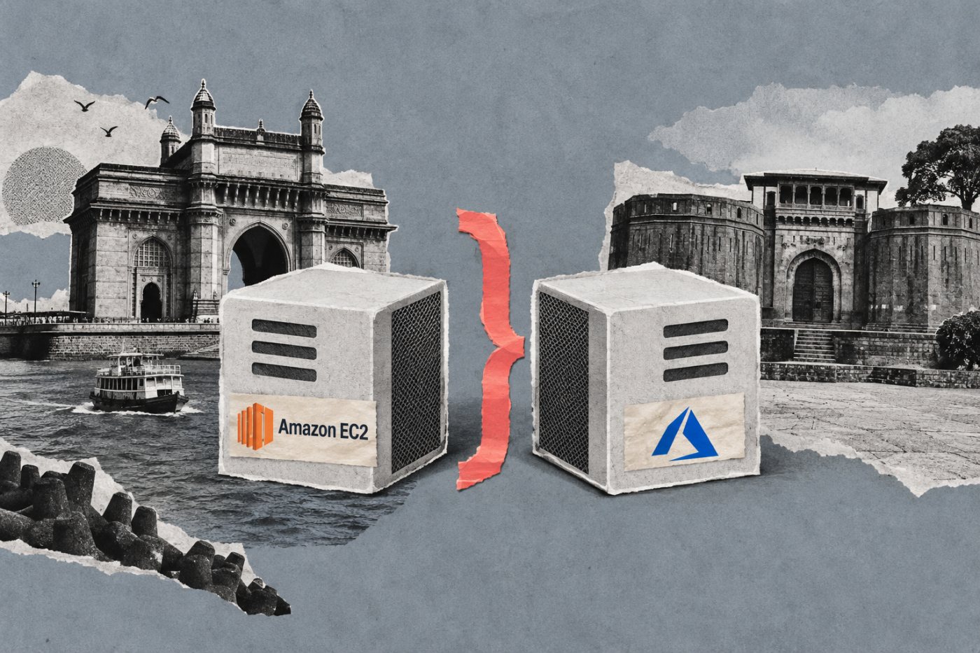 मुंबई के AWS क्षेत्र और पुणे स्थित Azure सेंट्रल इंडिया क्षेत्र में समान सीपीयू तथा स्मृति वाली मशीनों की तुलना।