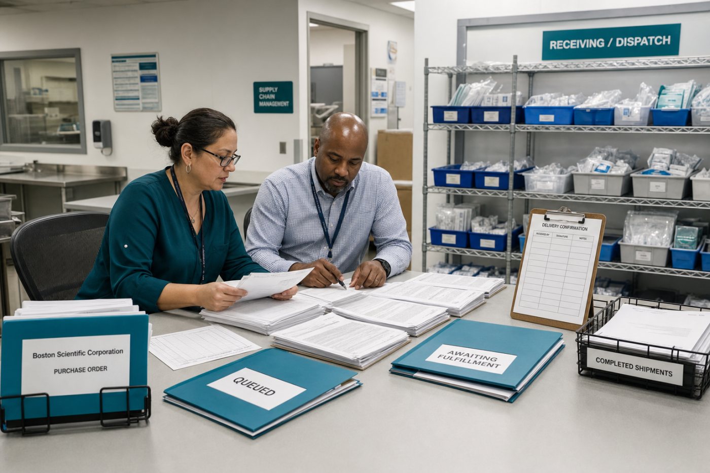 فريق مشتريات صحي يطابق طلبات Boston Scientific المعلقة مع المخزون المحلي والشحنات المؤكدة