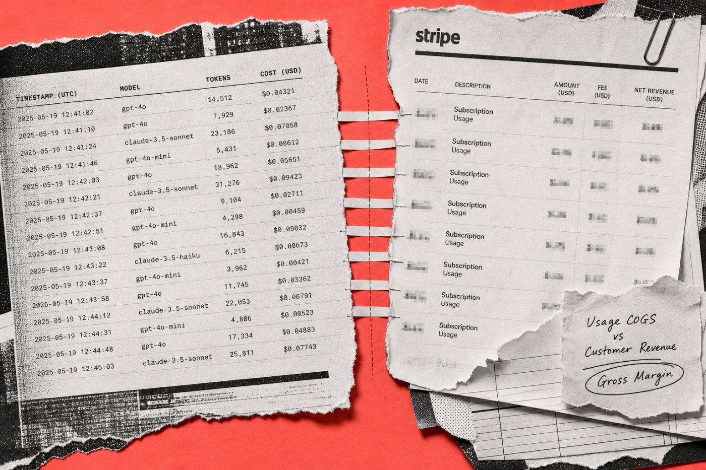 OpenRouter inference costs and Stripe-managed customer revenue shown as the two operating sides of an AI product.