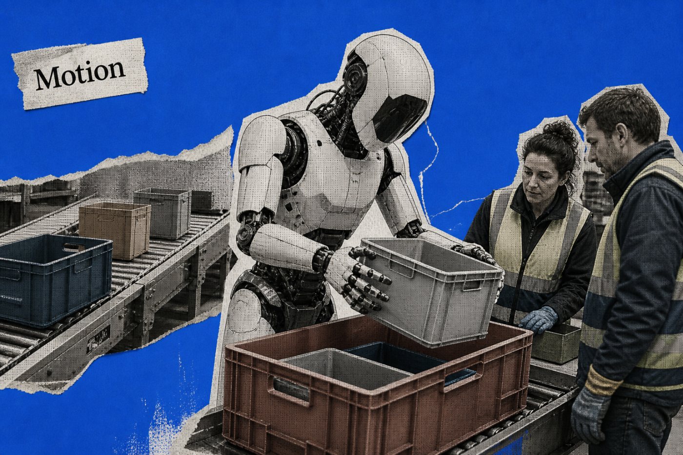 Un robot humanoïde réalise des tâches de manutention pendant l’un des cinq pilotes belges de Motion.