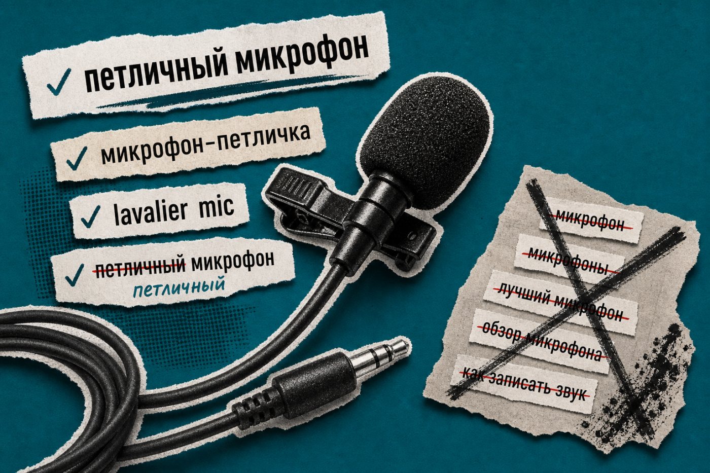 Отбор основного русского термина, синонима, английского названия и подтверждённой опечатки для тегов видео о петличном микрофоне