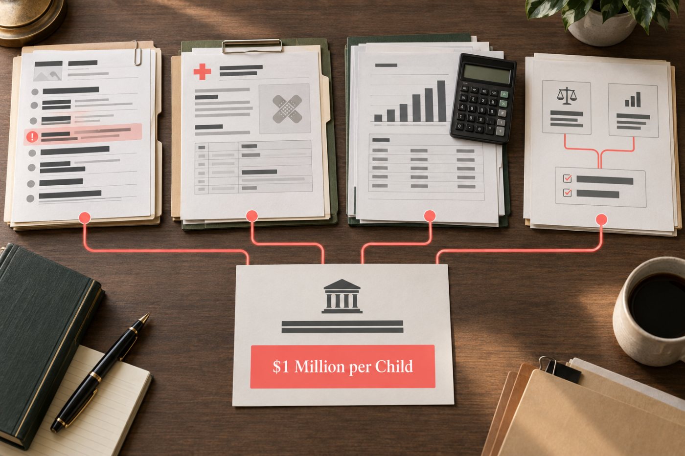 An AB 2 claim links platform negligence and child injury to a conditional statutory damages calculation.