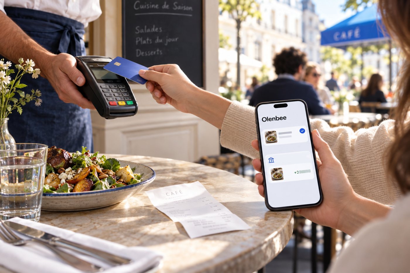 Olenbee identifie une dépense éligible payée par carte ordinaire et rembourse le compte bancaire du salarié.