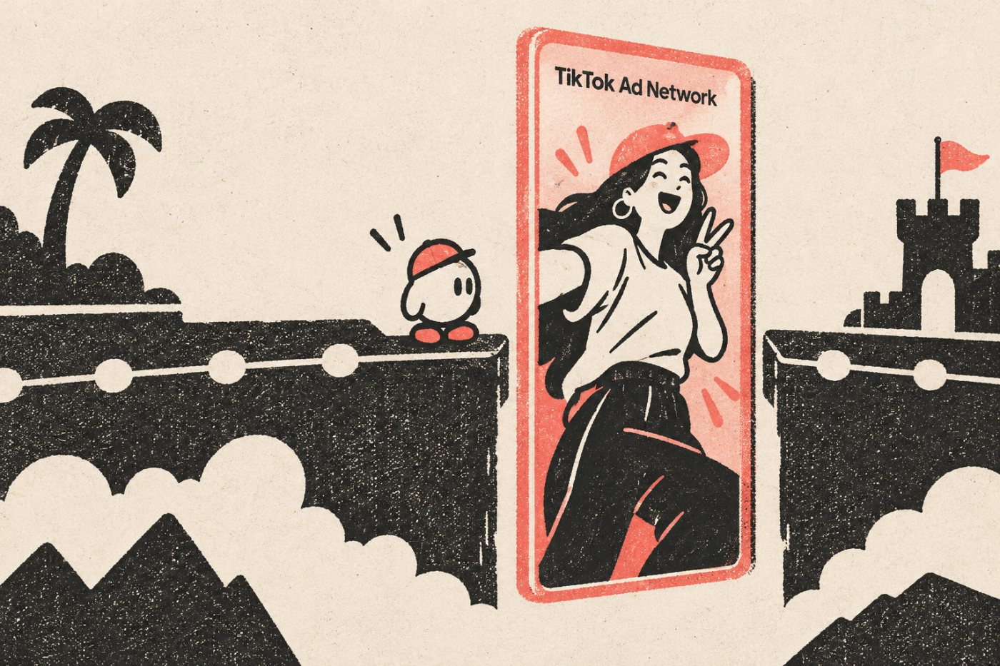 Vídeo de campanha do TikTok aparece como anúncio intersticial durante a transição de fase de um jogo.