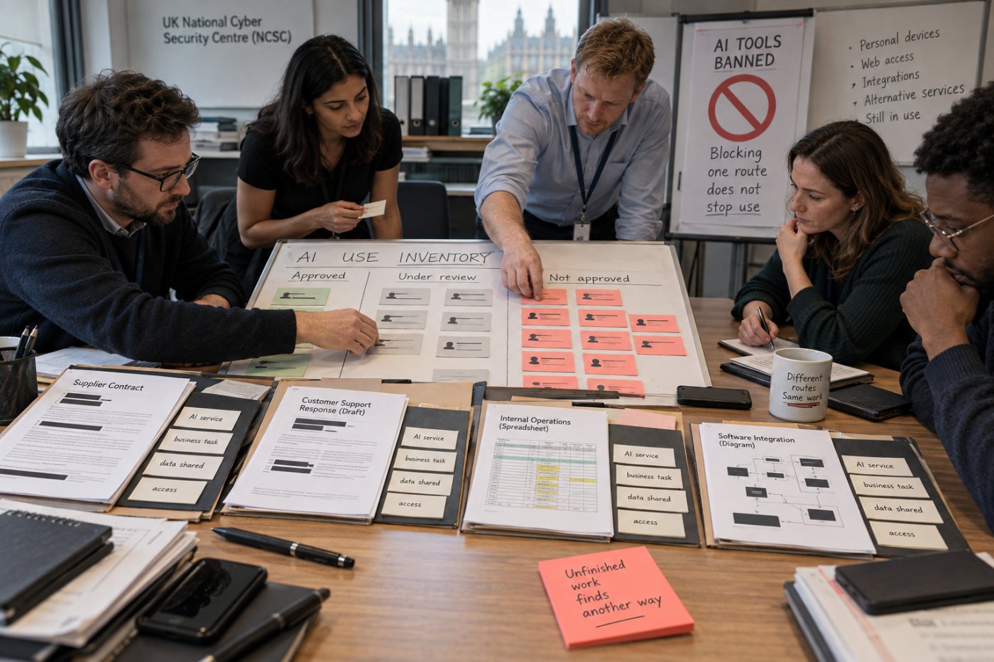 A security team records unapproved AI services and the business needs that continued despite a formal ban.