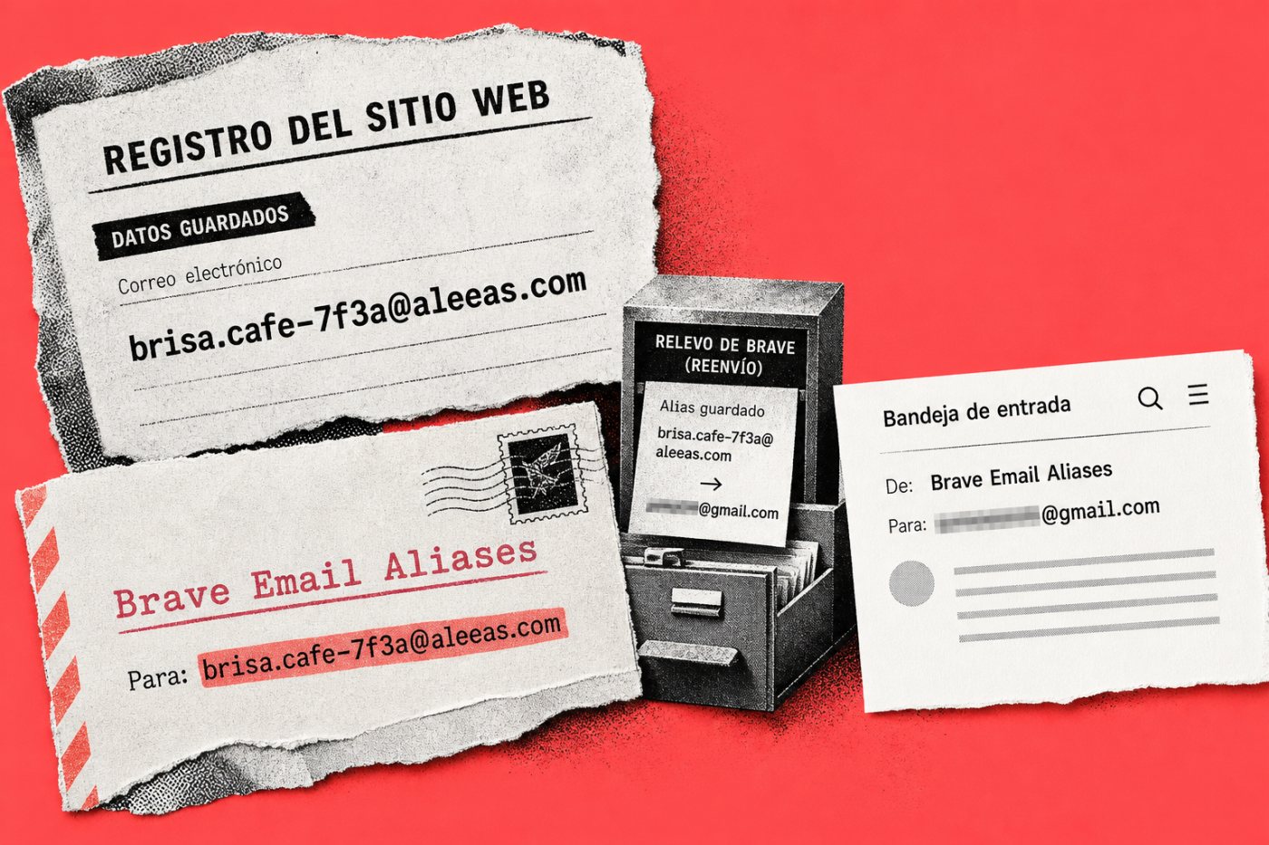 El sitio conserva el alias mientras Brave reenvía el mensaje a la dirección principal vinculada.